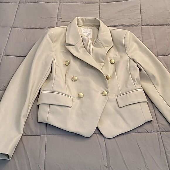 AVEC LES FILLES X BAGATELLE.NYCGOLD BUTTON FAUX LEATHER BLAZER - Picture 6 of 12